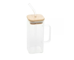 Caneca de Vidro com Canudo e Tampa de Bambu 400ml - comprar online