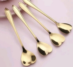 Cj 04 Colheres P/ Chá Heart Aço Inox Dourado - Wolff na internet