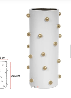 Vaso Decorativo Cerâmica Branco e Dourado 30,5x14,5cm na internet
