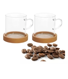 DUPLA DE CANECA DE VIDRO BOROSSILICATO COM PIRES DE BAMBU 100 ML - comprar online