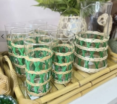 Cj 6 Copos de Vidro e Rattan Bege e Verde - comprar online