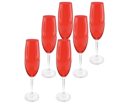Jogo de taças cristal para champagne Bohemia Colibri vermelho 220 ml 06 peças