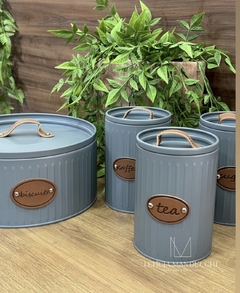￼kit 4 porta mantimento aco inox vedacao hermetico com puchador em couro