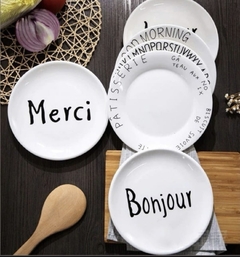 Merci - Prato De Sobremesa Minimalista 20 Cm Branco Preto na internet