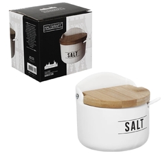 Saleiro de Cozinha de Porcelana Tampa de Bambu Manhattan