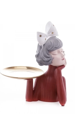 Escultura Em Resina Boneca Com Bandeja 24x32cm Wolff