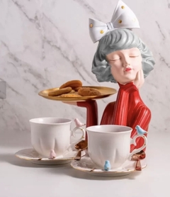 Escultura Em Resina Boneca Com Bandeja 24x32cm Wolff - loja online