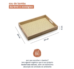 ￼Bandeja Em Bambu Retangular Palinha 39cm- Oikos