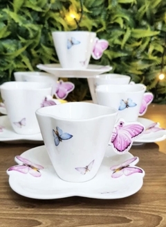 conjuto de Xícara de Borboleta Porcelana Wolff