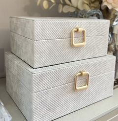 Caixa Decorativa Cinza e Dourado 26x12,5x21,5