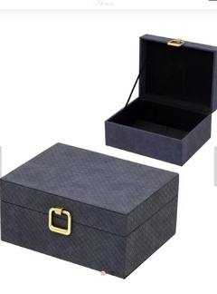 Caixa Decorativa Azul e Dourado 26x12,5x21,5cm