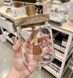 MELEIRA DE VIDRO C/ TAMPA EM MADEIRA ACÁCIA - 500ML