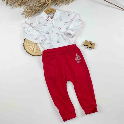 Conjunto Body Longo Estampado e Calça Marinheiro