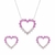 Conjunto Prateado de Coração Vazado Cravejado de Zircônia Rosa Dois Tons na internet