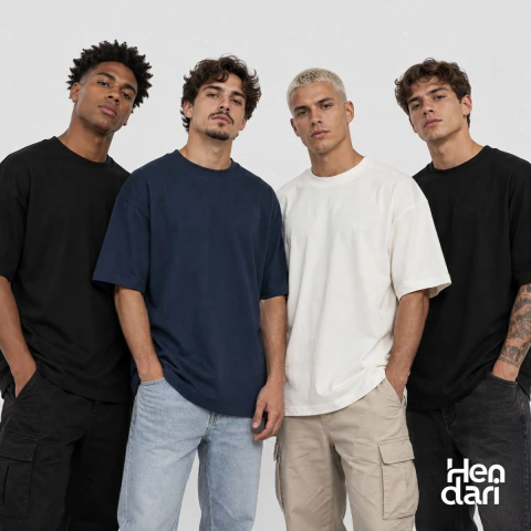Kit 4 Camisetas Oversized Masculina Lisas Preta Azul-Marinho e Off White