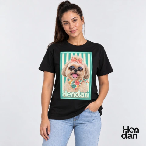 Camiseta Baby Look Cachorrinha Óculos e Bandana Florida