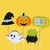 Toppers decorativos de Halloween com chapéu de bruxa, abóbora sorridente, fantasma, caldeirão e balão com a palavra "BOO".