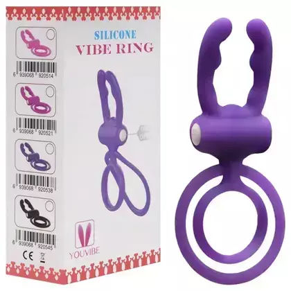 Anel Peniana Argola Testicular Retarda Com Vibro Estimulante De Clitóris Silicone - cor preta e roxo - comprar online