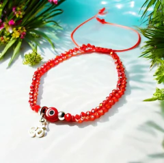 Pulsera Roja Con Ojo Turco Y Dije Om Plata Para Protección