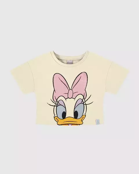Blusa cropped de algodão com estampa da Margarida, personagem da Disney, em fundo claro. VALENTINA MODA