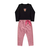 Conjunto feminino infantil com blusa de manga longa em cotton e calça em veludo cotelê, na cor preta e rosa, respectivamente. VALENTINA MODA
