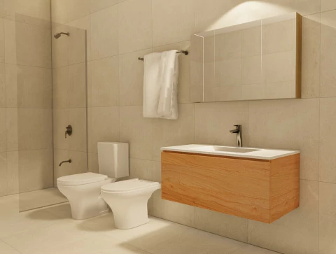 Vanitory enchapado en paraiso natural con mesada - 2 cajones