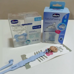 Set Mamadera + Chupete Chicco + Portachupete