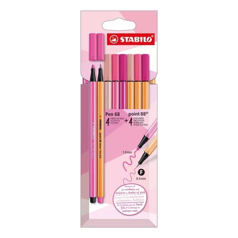 CANETAS STABILO PEN 68 + POINT 88 - TONS DE ROSA - 8UN