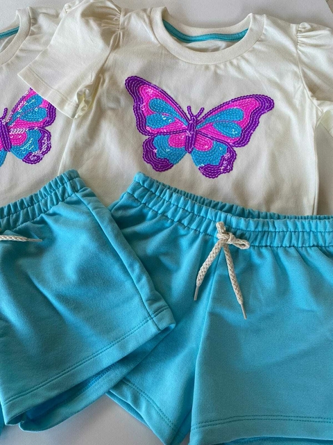 Conjunto Paetê Borboleta Azul