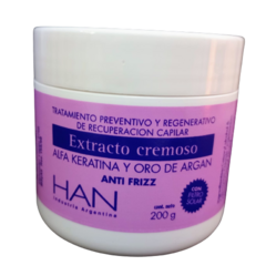 Baño crema extracto cremoso keratina y argan anti frizz x200cm3. Han