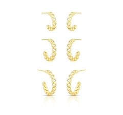 TRIO MEIA ARGOLA COM CRISTAL DE CORAÇÃO