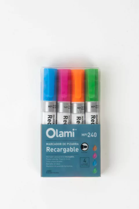ESTUCHE x4 MARCADORES RECARGABLES PARA PIZARRA (NARANJA, ROSA, CELESTE Y VERDE) Cj x24 ESTUCHES - MPI 240 - comprar online