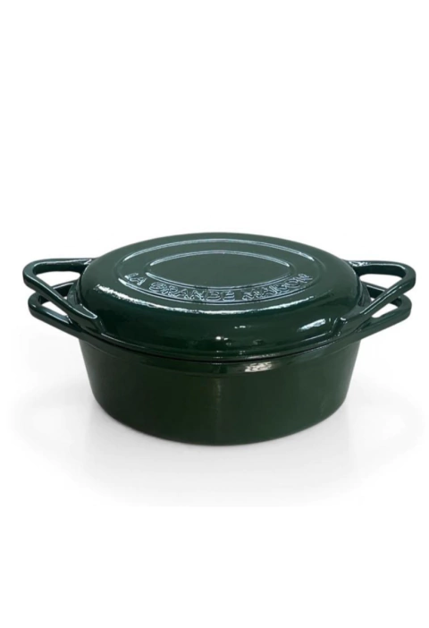 PANELA CAÇAROLA OVAL DE FERRO ESMALTADA COM TAMPA-GRILL I VERDE MUSGO I LINHA LGM