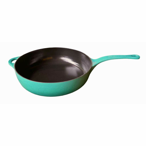 FRIGIDEIRA DE FERRO ESMALTADA SEM TAMPA LGM LA GRANDE MAISON VERDE TURQUESA COM PRETO INTERNO 28CM