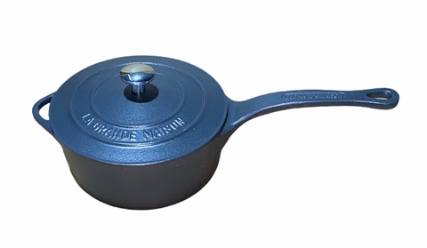 Panela de Ferro com Cabo e com tampa Esmaltada GrandChef Preta Semi Fosca 14cm