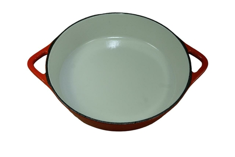 PANELA TRAVESSA CAÇAROLA BAIXA REDONDA SEM TAMPA DE FERRO ESMALTADA LGM LA GRANDE MAISON LARANJA DEGRADÊ COM BEGE 28CM