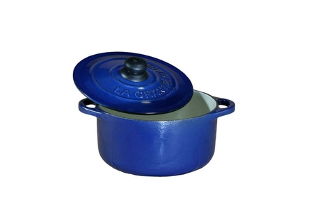 PANELA CAÇAROLA DE FERRO ESMALTADA COM TAMPA LGM LA GRANDE MAISON 12CM AZUL COBALTO COM BEGE
