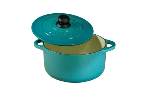 PANELA CAÇAROLA DE FERRO ESMALTADA COM TAMPA LGM LA GRANDE MAISON VERDE TURQUESA COM BEGE 24CM
