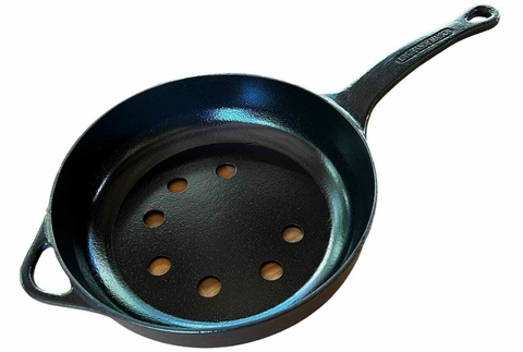 FRIGIDEIRA COM FUROS PARA GRELHADOS EM FERRO FUNDIDO ESMALTADO GRANDCHEF PRETO SEMI FOSCO 24CM