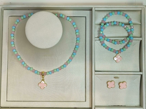 Conjunto Pulseira, Brinco e Colar Cristal