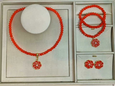 Conjunto Pulseira, Brinco e Colar Cristal Flor - comprar online