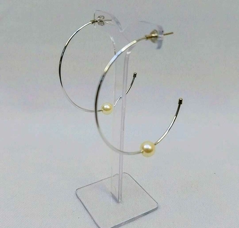 Argola prata fina com detalhes em pérola - comprar online