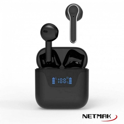Auricular Inalámbrico Bluetooth Netmak Netpod Con Display Negro