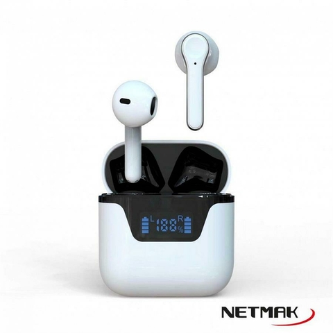 Auricular Inalámbrico Bluetooth Netmak Netpod Con Display Blanco