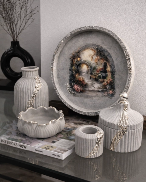 Set Decorativo de Concreto Plateado | Colección Elegance - comprar en línea