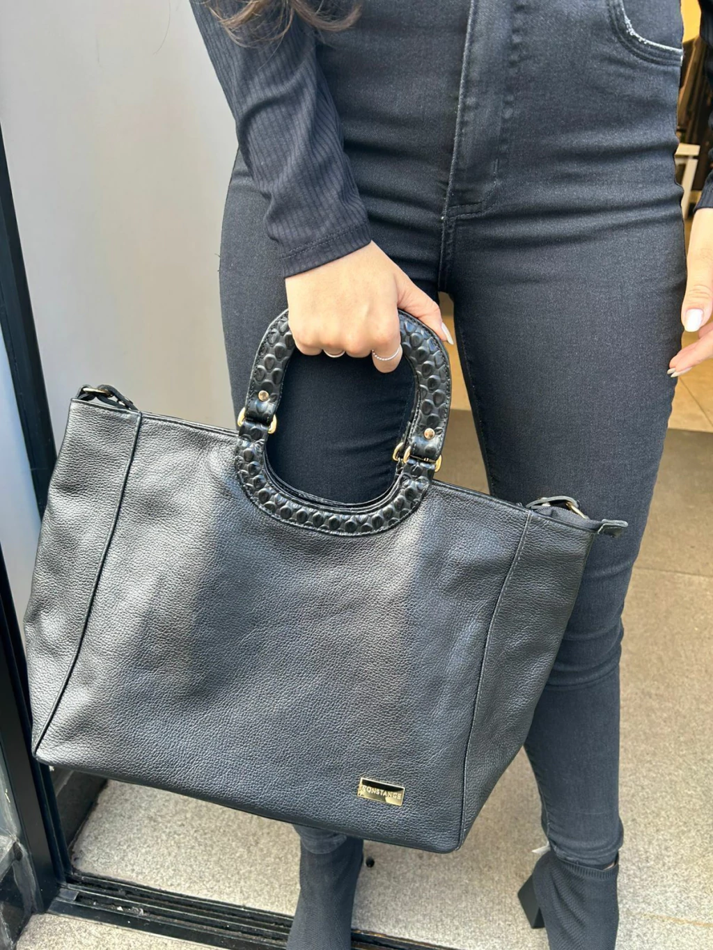 BOLSA COURO ALCA TEXTURIZADA PRETO
