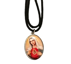 Cordão Sagrados Corações - Jesus e Maria - Medalha Resinada (3,5 cm) - Fundição em Níquel - Unidade na internet