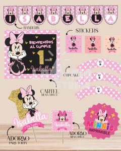 Kit Imprimible Candy Bar Mi Primer Añito Minnie Rosa - comprar online
