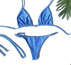 Biquíni Cortininha Azul com Amarração