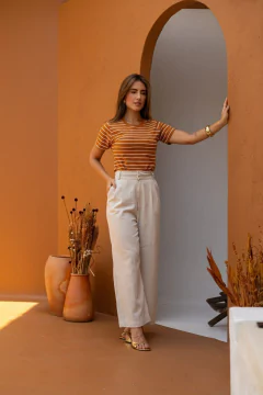 T-shirt Listrada Laranja